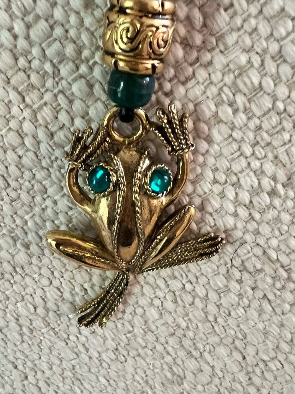 Gold-Tone Frog Pendant Necklace with Green Crystal Eyes